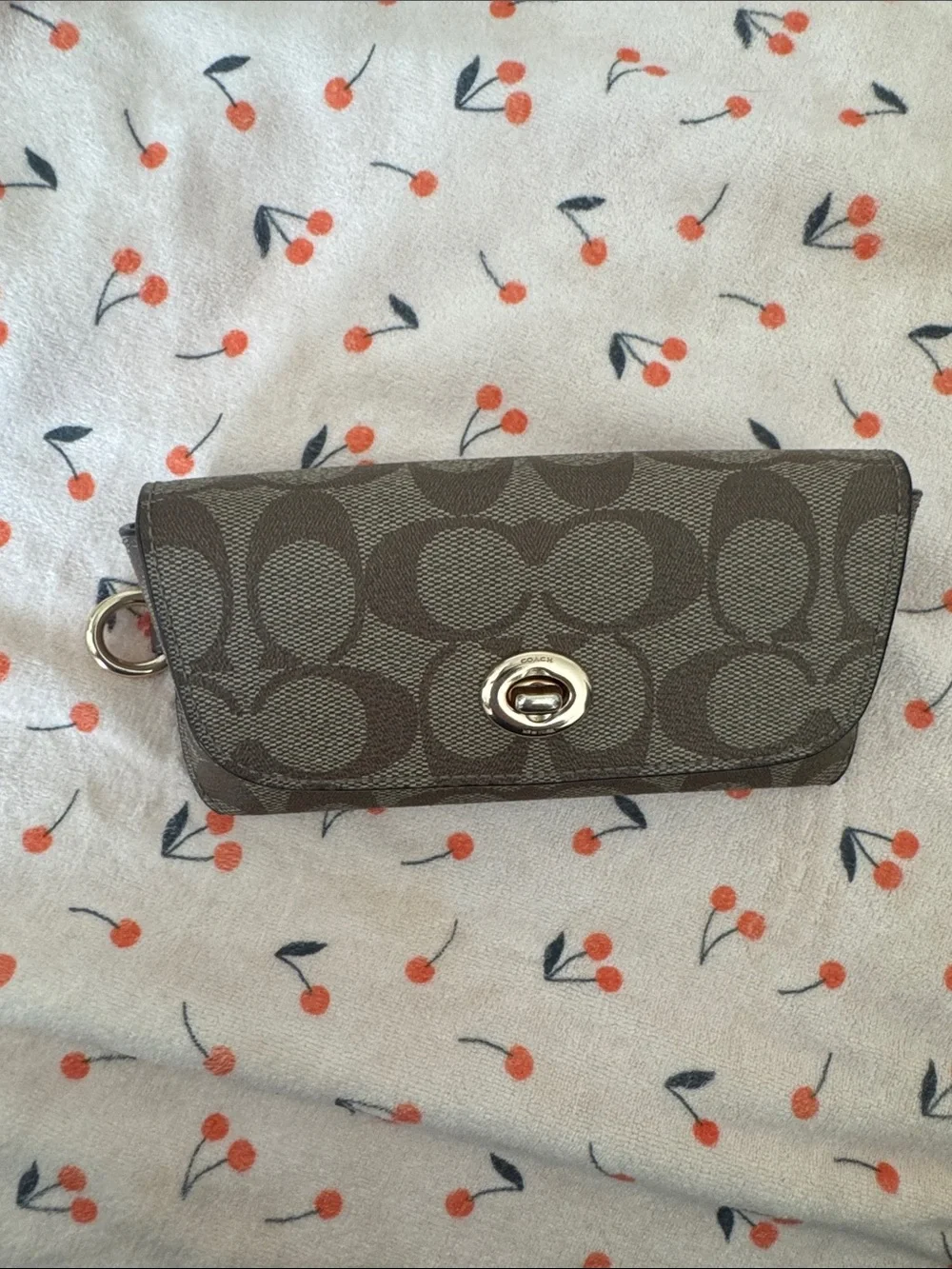 Coach Brown Signature Canvas Turnlock glasses case